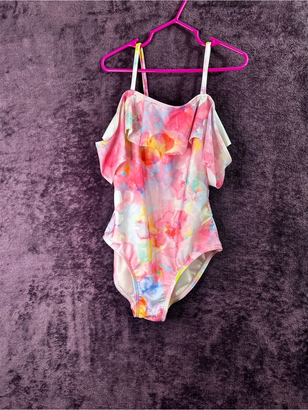 Cat & Jack Pink Watercolor Ruffle One-Piece Swimsuit